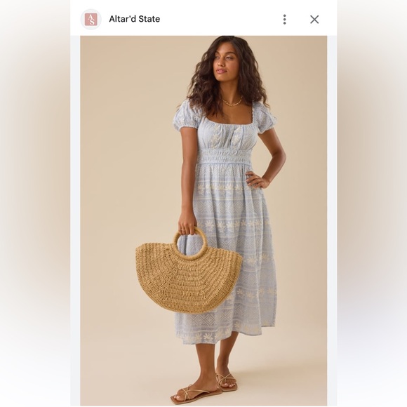 Altar'd State Light Blue Lace Midi Dress - Picture 1 of 4